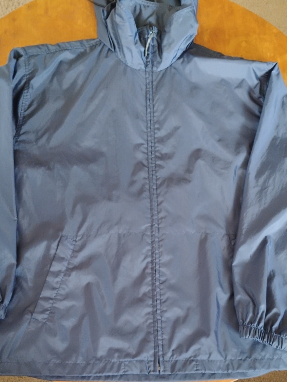 Woolrich Men's Lightweight Navy Windbreaker Sz Large Hood Folds Up Into Collar